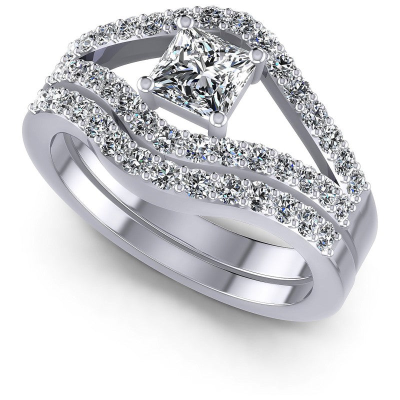Princess And Round Cut Diamonds Bridal Set in 14KT White Gold