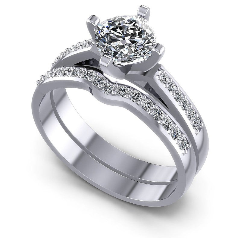 Cushion And Round Cut Diamonds Bridal Set in 14KT White Gold