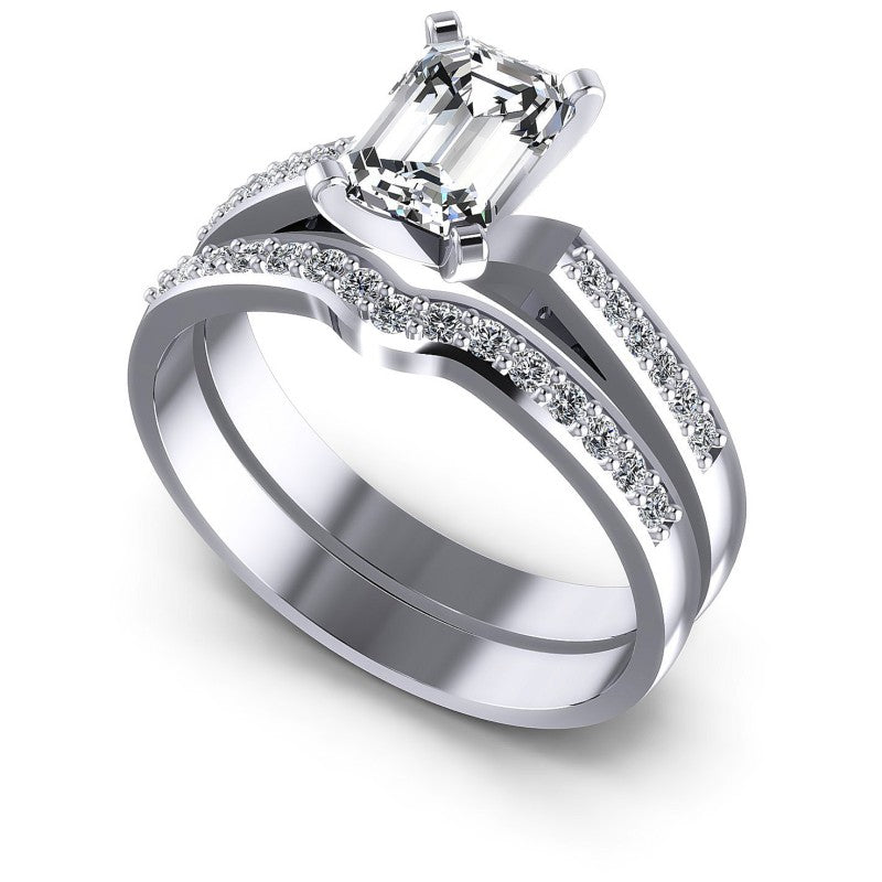 Emerald And Round Cut Diamonds Bridal Set in 14KT White Gold