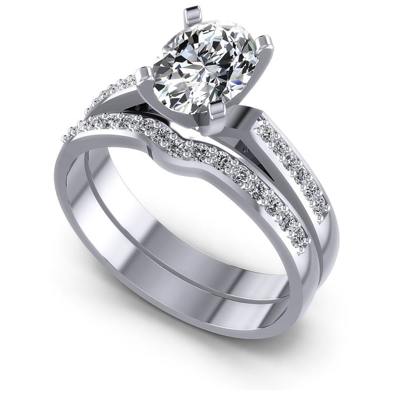 Oval And Round Cut Diamonds Bridal Set in 14KT White Gold