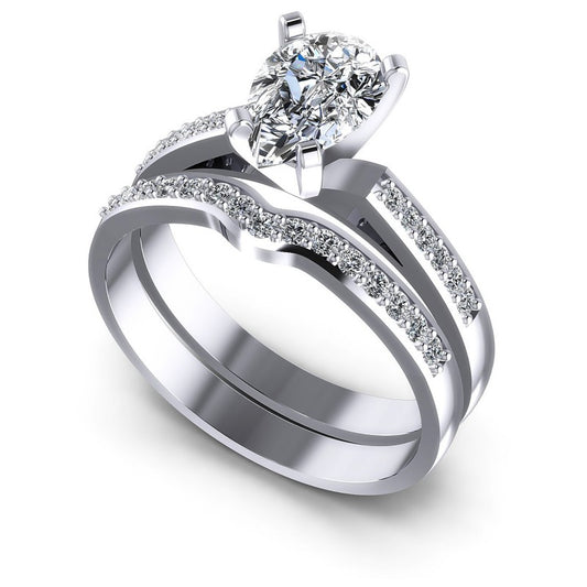 Pear And Round Cut Diamonds Bridal Set in 14KT White Gold