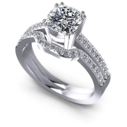 Cushion And Round Cut Diamonds Bridal Set in 14KT White Gold