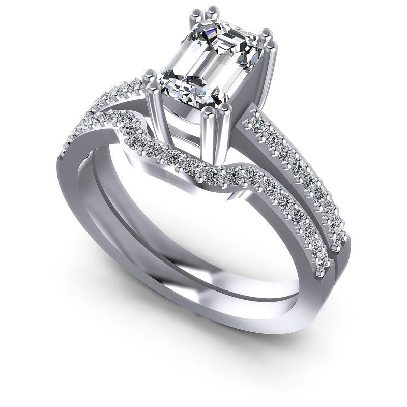 Emerald And Round Cut Diamonds Bridal Set in 14KT White Gold