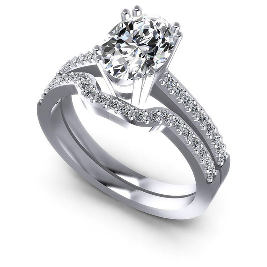 Oval And Round Cut Diamonds Bridal Set in 14KT White Gold