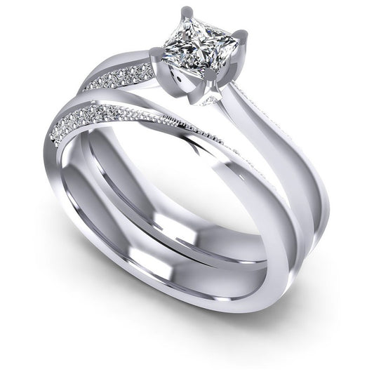 Princess And Round Cut Diamonds Bridal Set in 14KT White Gold