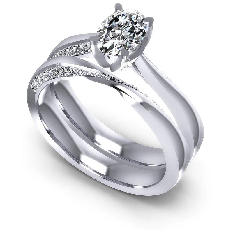 Oval And Round Cut Diamonds Bridal Set in 14KT White Gold