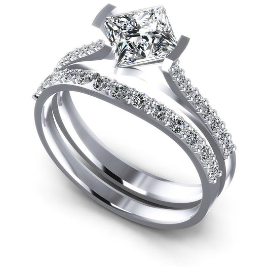 Princess And Round Cut Diamonds Bridal Set in 14KT White Gold