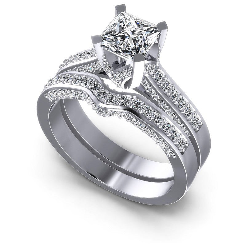 Princess And Round Cut Diamonds Bridal Set in 14KT White Gold
