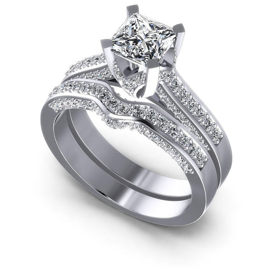 Princess And Round Cut Diamonds Bridal Set in 14KT White Gold