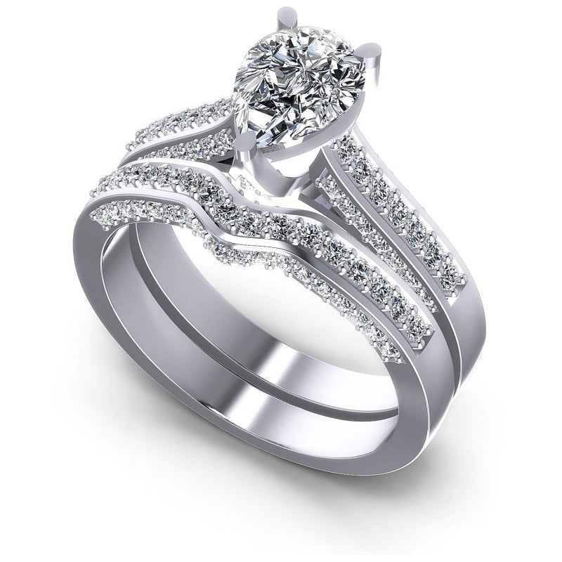 Pear And Round Cut Diamonds Bridal Set in 14KT White Gold