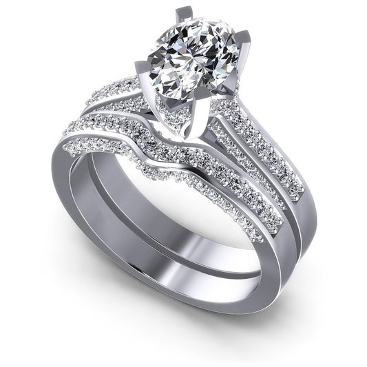 Oval And Round Cut Diamonds Bridal Set in 14KT White Gold