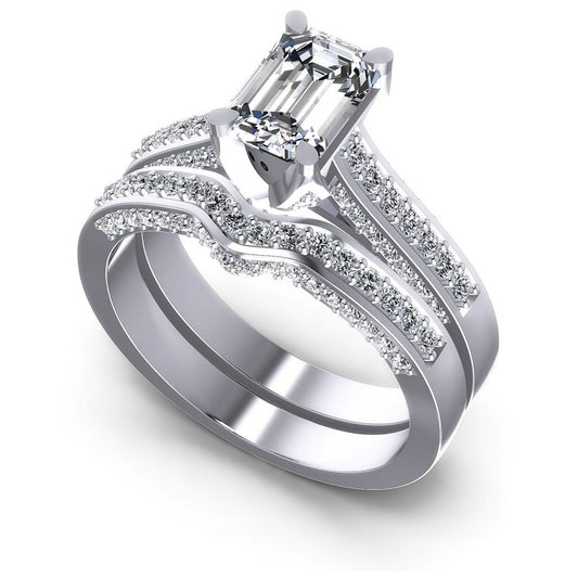 Emerald And Round Cut Diamonds Bridal Set in 14KT White Gold