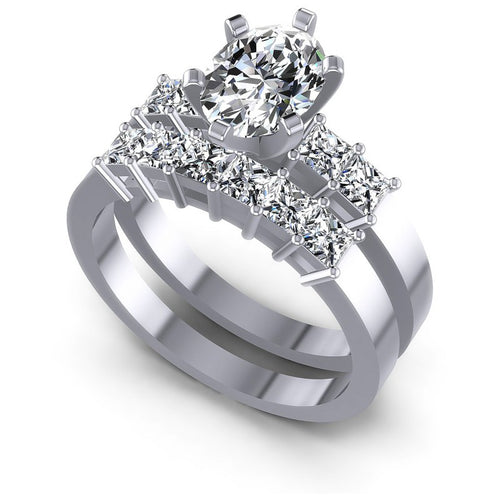 Oval And Princess Cut Diamonds Bridal Set in 14KT White Gold