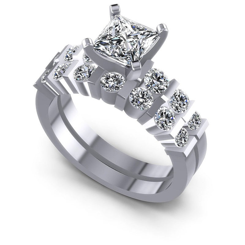 Princess And Round Cut Diamonds Bridal Set in 14KT White Gold