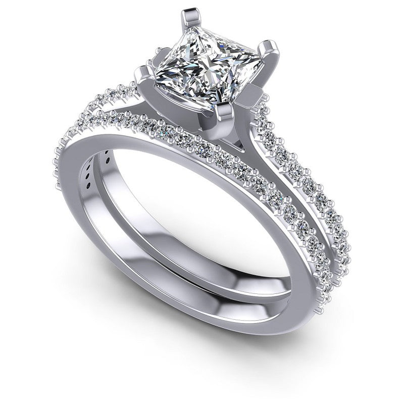 Princess And Round Cut Diamonds Bridal Set in 14KT White Gold