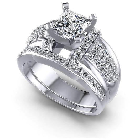 Princess And Round Cut Diamonds Bridal Set in 14KT White Gold