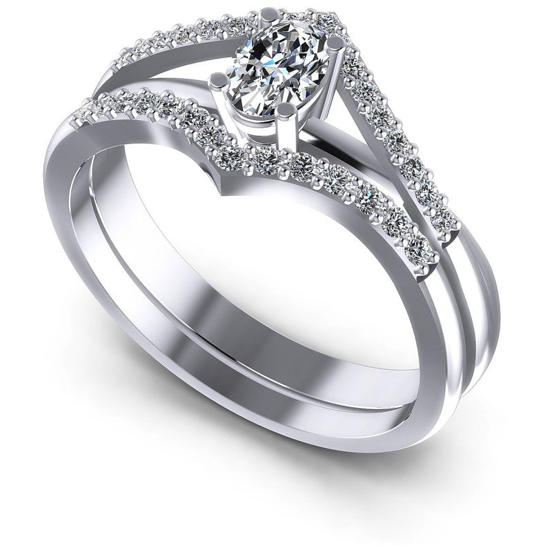 Oval And Round Cut Diamonds Bridal Set in 14KT White Gold