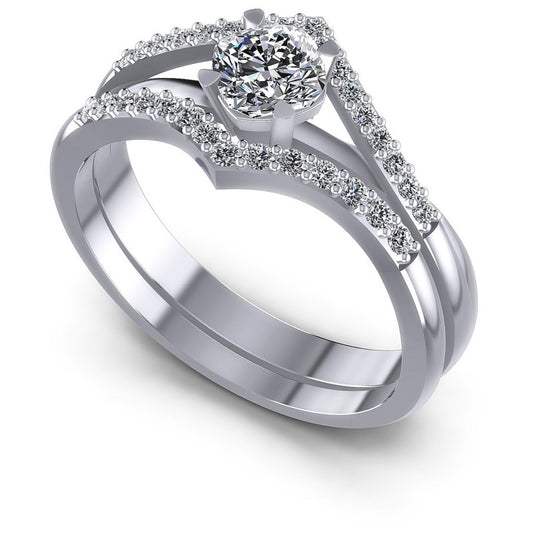 Cushion And Round Cut Diamonds Bridal Set in 14KT White Gold