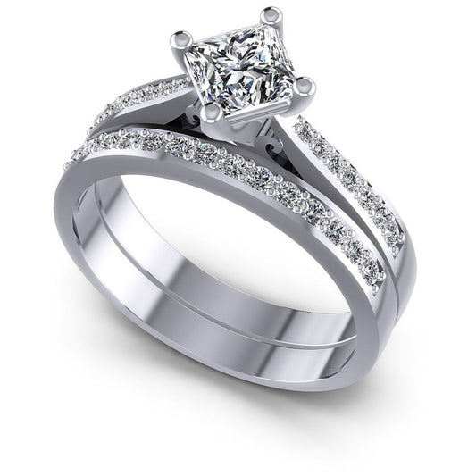 Princess And Round Cut Diamonds Bridal Set in 14KT White Gold