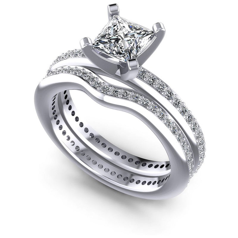 Princess And Round Cut Diamonds Bridal Set in 14KT White Gold