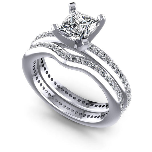 Princess And Round Cut Diamonds Bridal Set in 14KT White Gold
