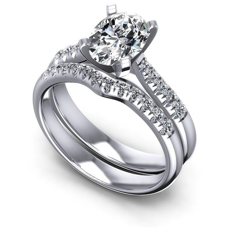 Oval And Round Cut Diamonds Bridal Set in 14KT White Gold