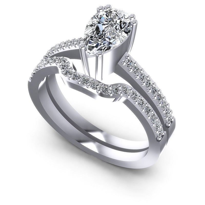 Pear And Round Cut Diamonds Bridal Set in 14KT White Gold