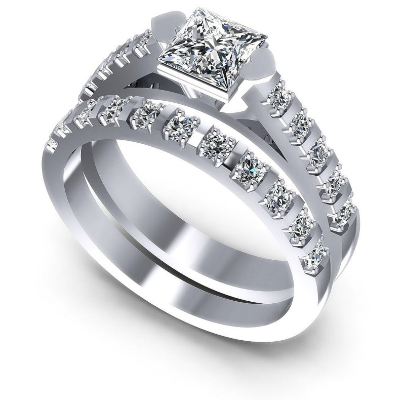 Princess And Round Cut Diamonds Bridal Set in 14KT White Gold