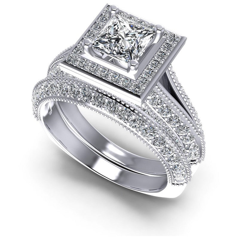 Princess And Round Cut Diamonds Bridal Set in 14KT White Gold