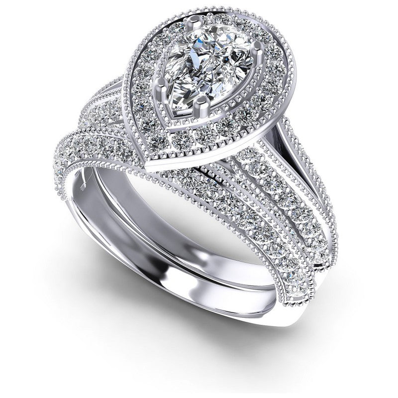 Pear And Round Cut Diamonds Bridal Set in 14KT White Gold