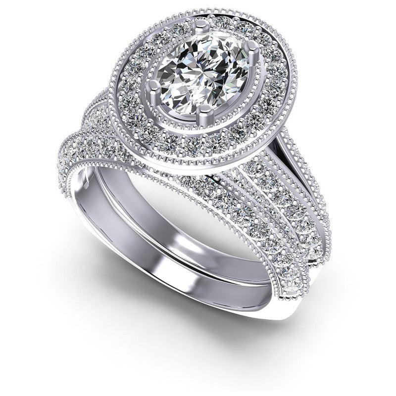 Oval And Round Cut Diamonds Bridal Set in 14KT White Gold