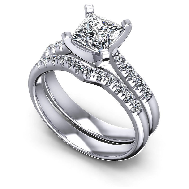 Princess And Round Cut Diamonds Bridal Set in 14KT White Gold