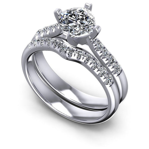 Cushion And Round Cut Diamonds Bridal Set in 14KT White Gold