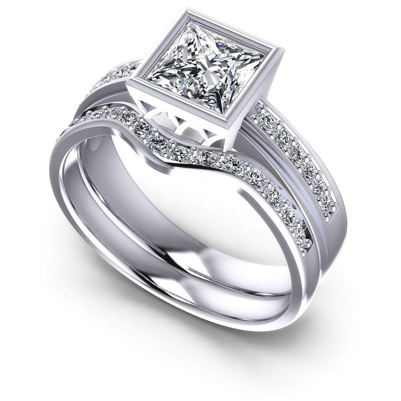 Princess And Round Cut Diamonds Bridal Set in 14KT White Gold