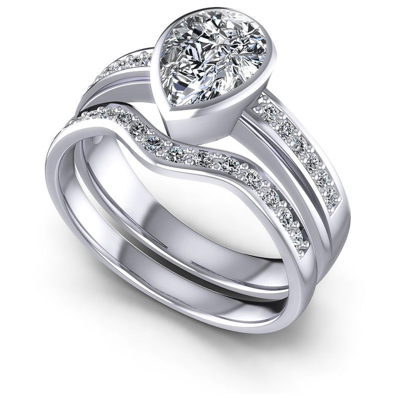 Pear And Round Cut Diamonds Bridal Set in 14KT White Gold