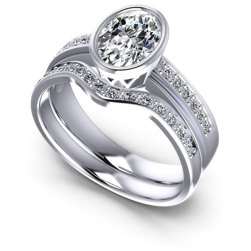 Oval And Round Cut Diamonds Bridal Set in 14KT White Gold
