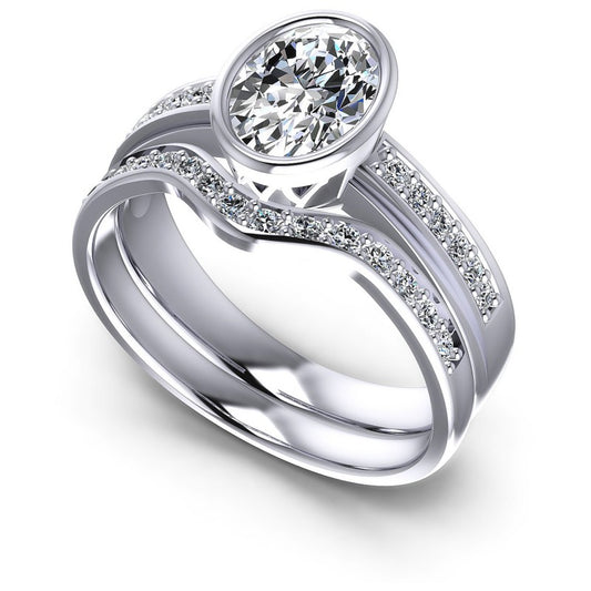 Oval And Round Cut Diamonds Bridal Set in 14KT White Gold