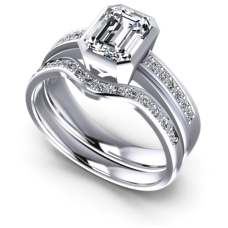 Emerald And Round Cut Diamonds Bridal Set in 14KT White Gold