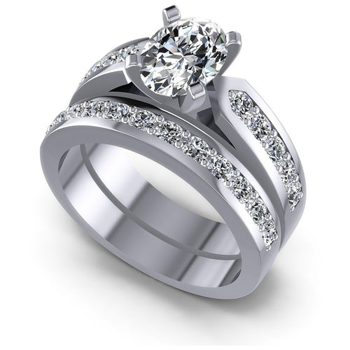 Oval And Round Cut Diamonds Bridal Set in 14KT White Gold