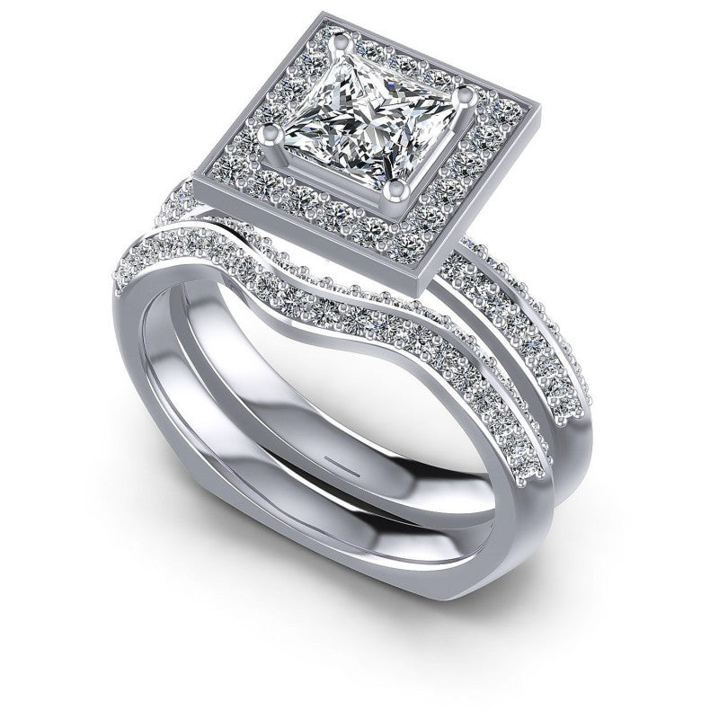 Princess And Round Cut Diamonds Bridal Set in 14KT White Gold