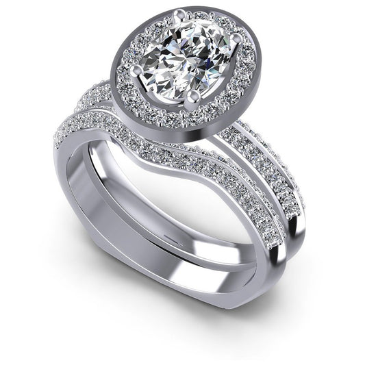 Oval And Round Cut Diamonds Bridal Set in 14KT White Gold