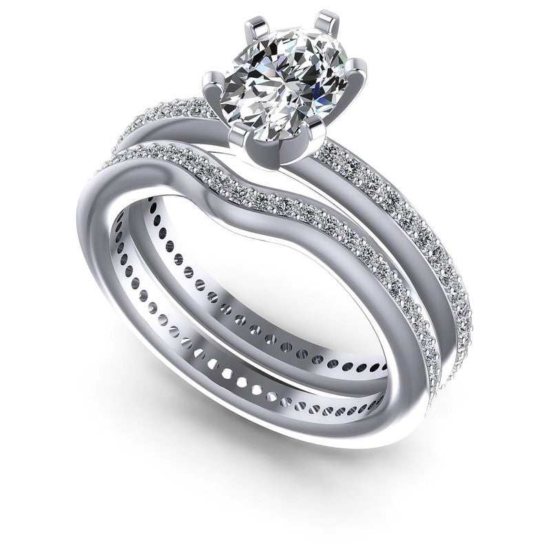 Oval And Round Cut Diamonds Bridal Set in 14KT White Gold