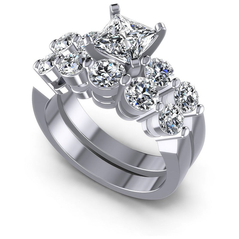 Princess And Round Cut Diamonds Bridal Set in 14KT White Gold