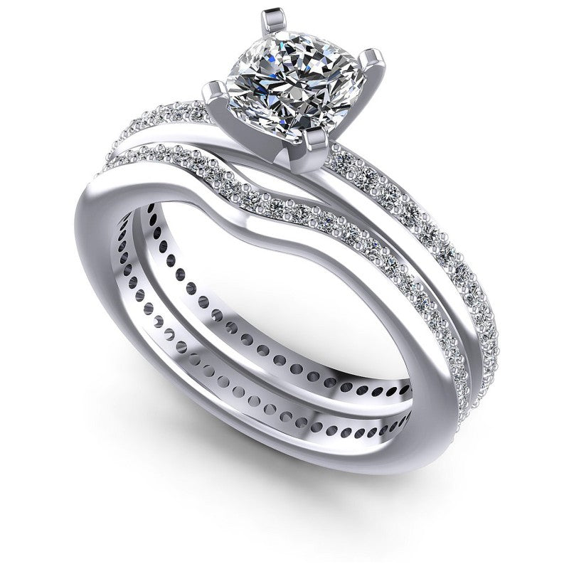 Cushion And Round Cut Diamonds Bridal Set in 14KT White Gold