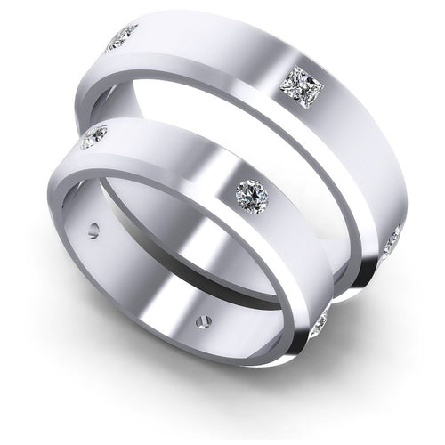 Round And Princess Cut Diamonds Wedding Sets in 14KT White Gold