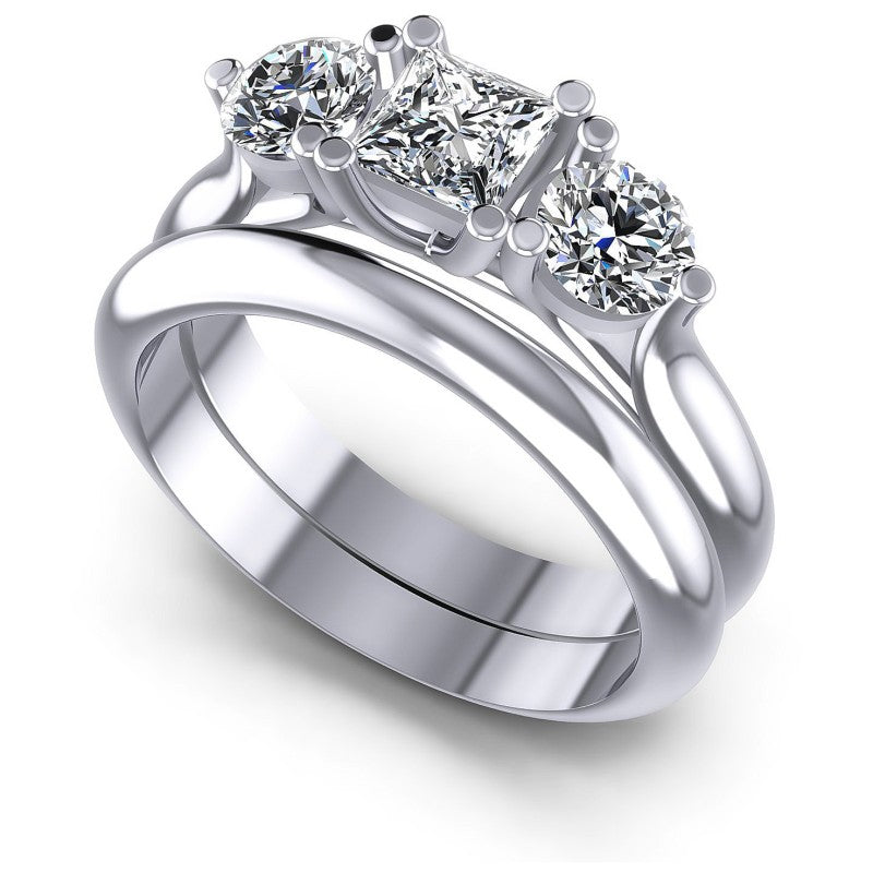 Princess And Round Cut Diamonds Bridal Set in 14KT White Gold