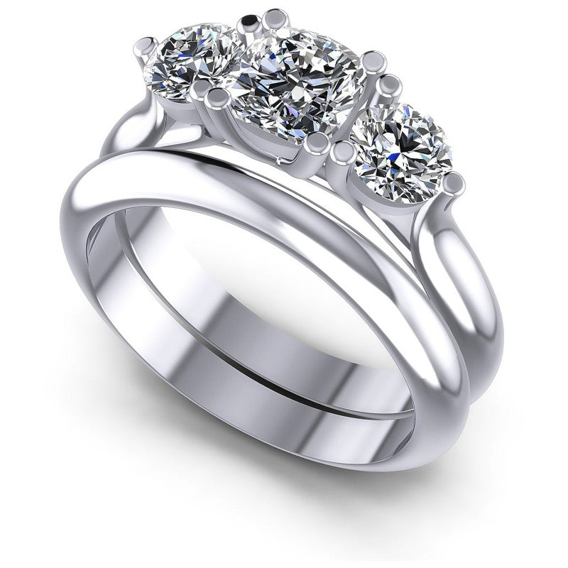 Cushion And Round Cut Diamonds Bridal Set in 14KT White Gold