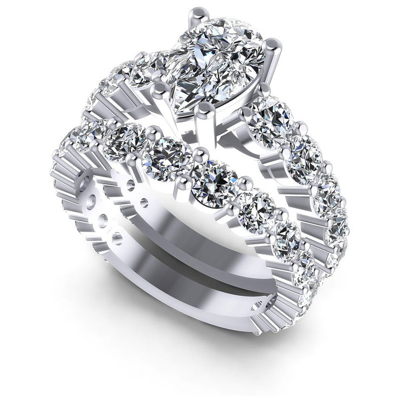 Pear And Round Cut Diamonds Bridal Set in 14KT White Gold