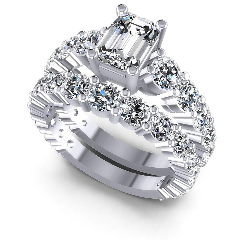 Emerald And Round Cut Diamonds Bridal Set in 14KT White Gold