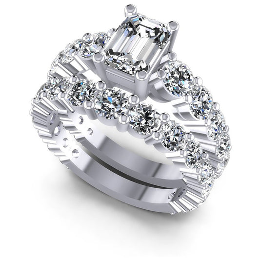 Emerald And Round Cut Diamonds Bridal Set in 14KT White Gold